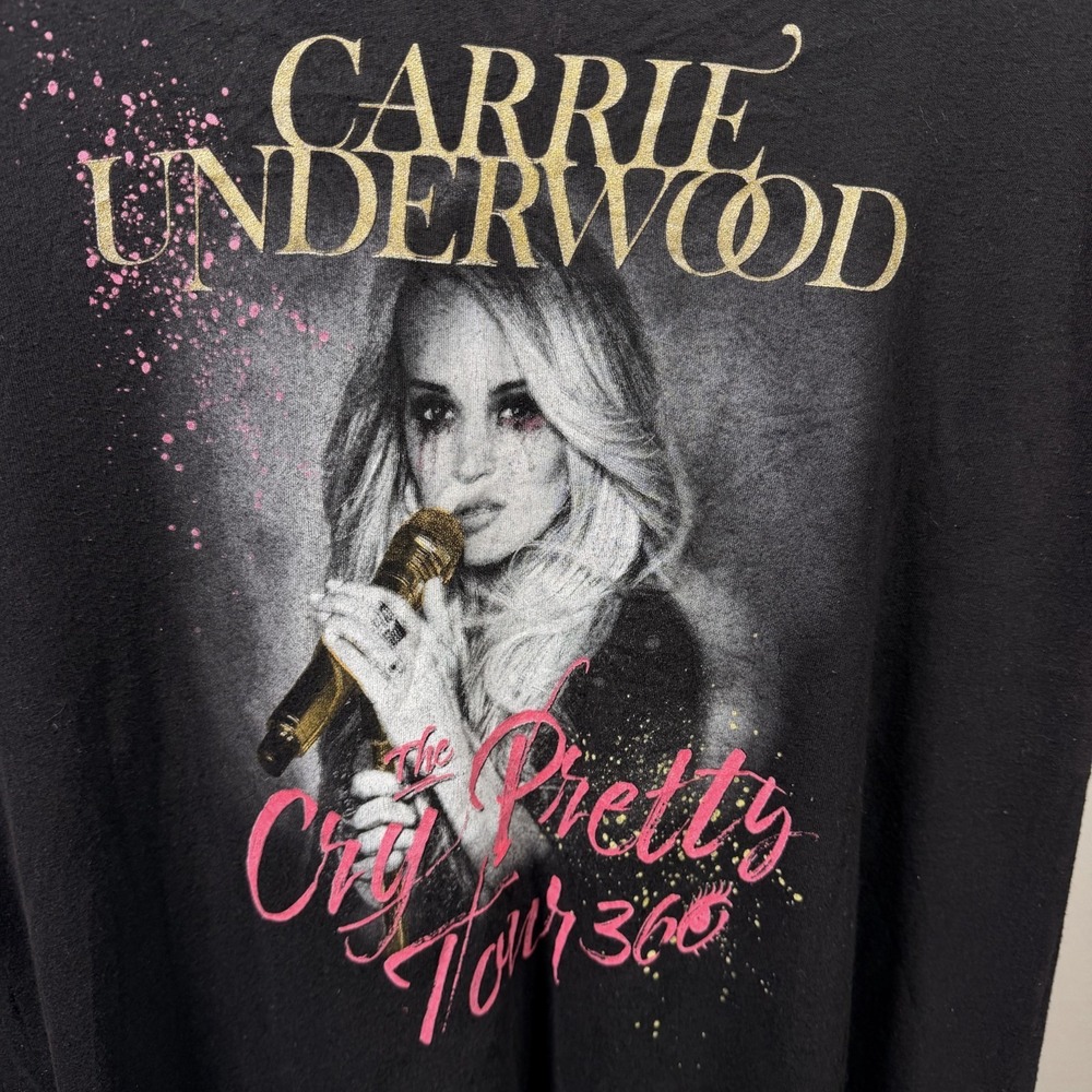 Carrie Underwood Cry Pretty Tour 360 T Shirt Womens‎ Black Graphic Print Cotton